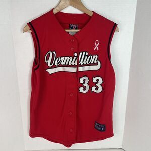 Vermillion Womens Softball Jersey, Medium, Red, UESports, Sleeveless, Button Up